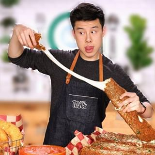 Hello everyone, @alvinzhoupwns here! As a Tasty producer, getting a huge cheese pull is one of the most satisfying things in the world, so when I get to make giant foods that involve cheese, I have a blast. There's another episode coming out pretty soon that involves a huge cheese pull, can you guys guess what dish it is? Stay tuned for more giant food adventures, I hope to see you all soon (: