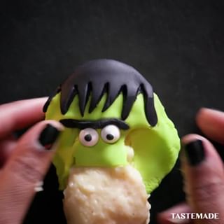 Bring these spoOoky cupcakes to your monster bash.⁠
⁠
Frankenstein Cupcakes⁠
Ingredients:⁠
Pre-made cupcakes⁠
6 tablespoons sugar ⁠
1 1/2 tablespoons cornstarch ⁠
1 cup milk ⁠
2 egg yolks⁠
1 tablespoon butter⁠
1 teaspoon vanilla ⁠
Green and black fondant ⁠
Candy eyeballs⁠
⁠
Steps:⁠
1. Add sugar, cornstarch and milk to a large saucepan over medium heat and mix until smooth. Stir constantly until it begins to thicken. Reduce heat and continue to cook for about 2 minutes. ⁠
2. Remove from heat and add about 1 tablespoon of milk mixture to eggs, whisking until smooth. Slowly add 2 more tablespoons and pour egg mixture back into saucepan. Return to medium heat and bring to a boil, stirring until mixture thickens, about 2 minutes.⁠
3. Remove from heat and add butter and vanilla and transfer to a bowl. Place plastic wrap directly onto the custard and place in fridge to chill.⁠
4. Roll out green fondant and use a large round cookie cutter to cut out green circles about 1/2 inch large than the cupcakes. ⁠
5. Roll out black fondant and use a paring knife to cut the black hair and eyebrows. Brush a thin layer of water on the green fondant to stick on hair and eyebrows. Lightly score the face of the monster to make a mouth and add candy eyes.⁠
6. Fill piping bag with custard and pipe onto cupcakes. 7. Gently cover cupcakes with monster faces, pressing the edges onto the sides of the cupcakes.⁠
